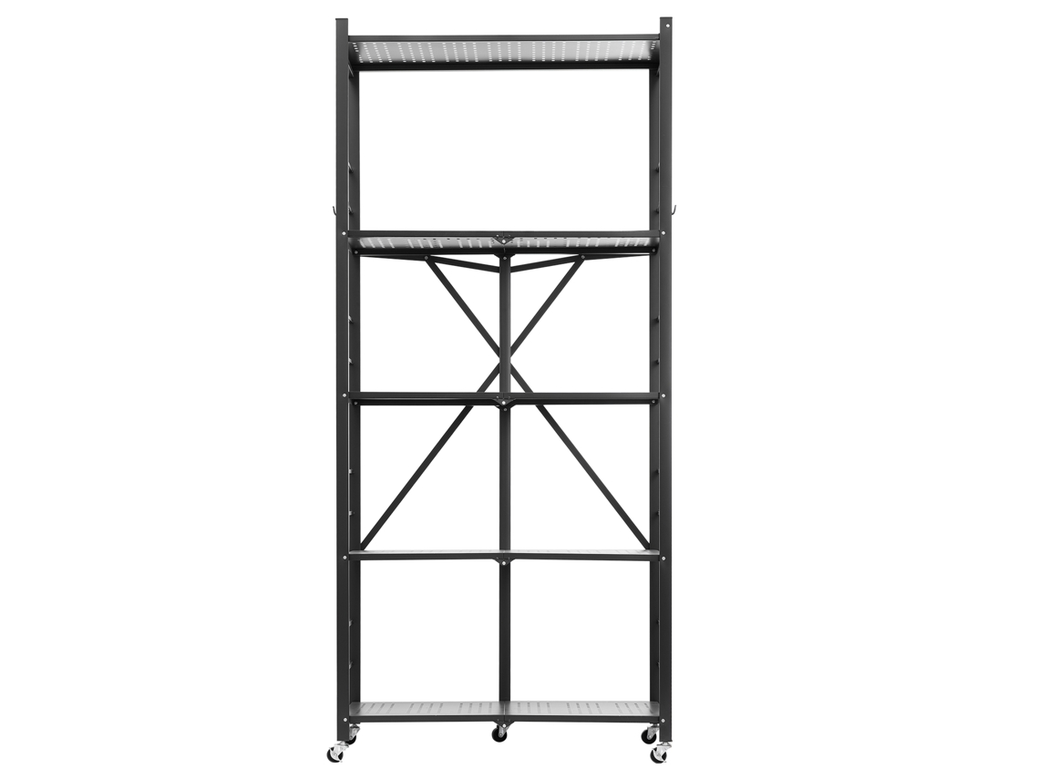Estante Metálica Dobrável Com 5 Níveis E Rodas 81 X 36 X 183 Cm Succebuy, Preta