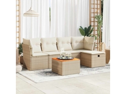 Vidaxl 6 Pcs Conjunto De Sofás P/ Jardim Com Almofadões Vime Pe Bege