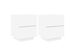Conjunto de 2 Mesas de Cabeceira com Luzes Led Derivados Madeira Branco MAISON EXCLUSIVE