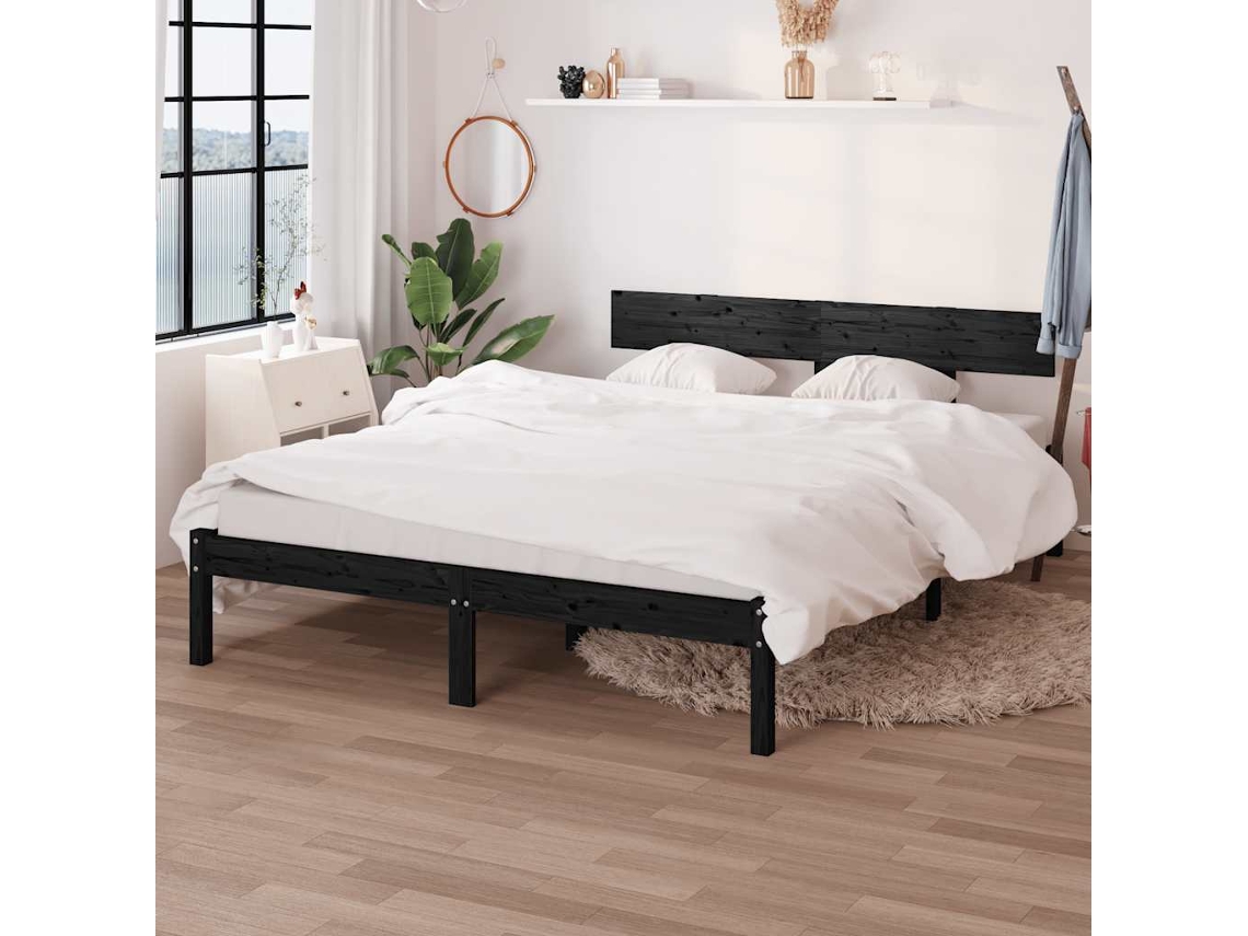 Vidaxl Estrutura Cama Pequena Casal 120x190 Cm Pinho Maciço Preto