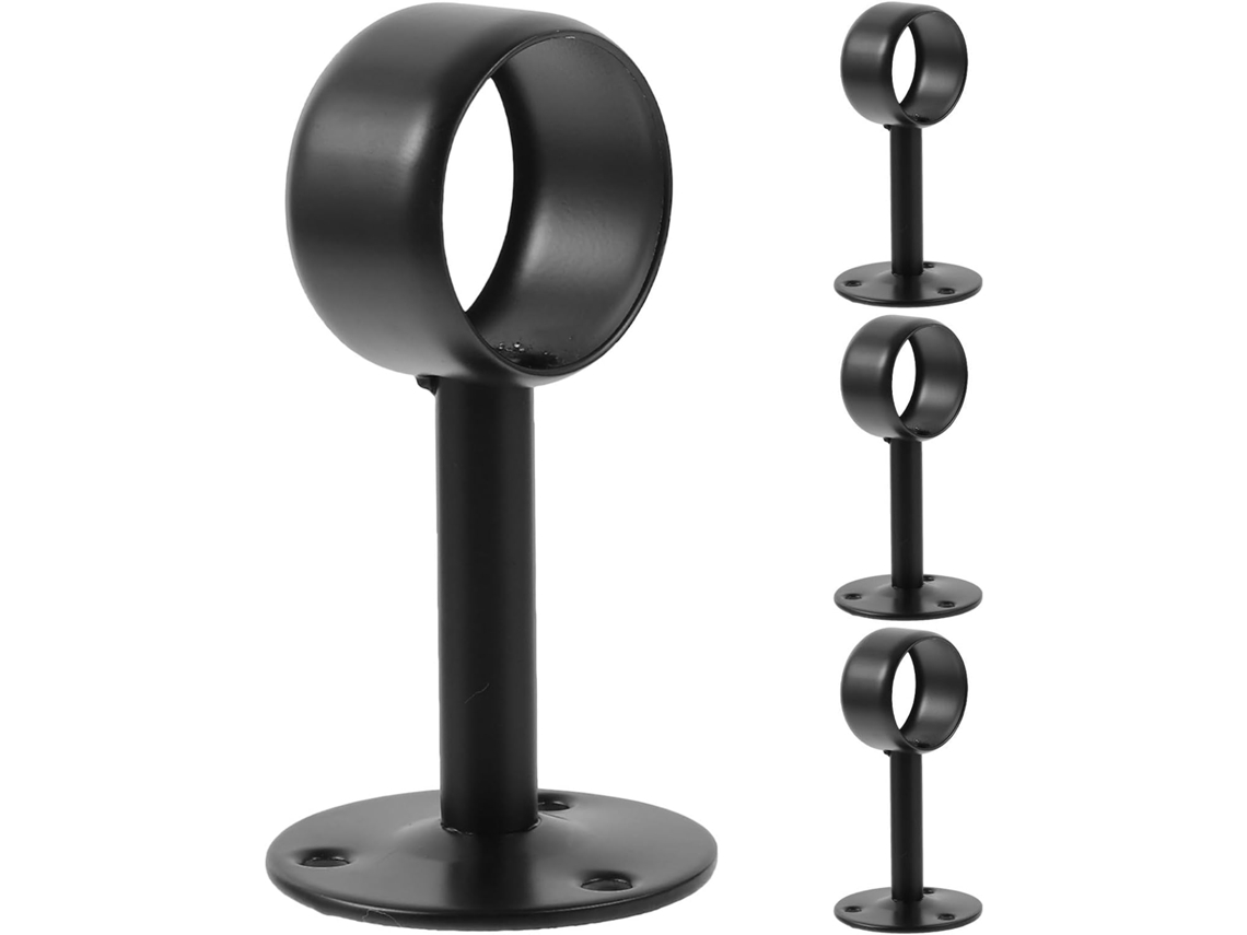 Suporte De Cortina Chuveiro Galpada, Conjunto De 4 Peças, Em Aço Inoxidável Preto, Redondo, Para Varão De Teto, Ideal