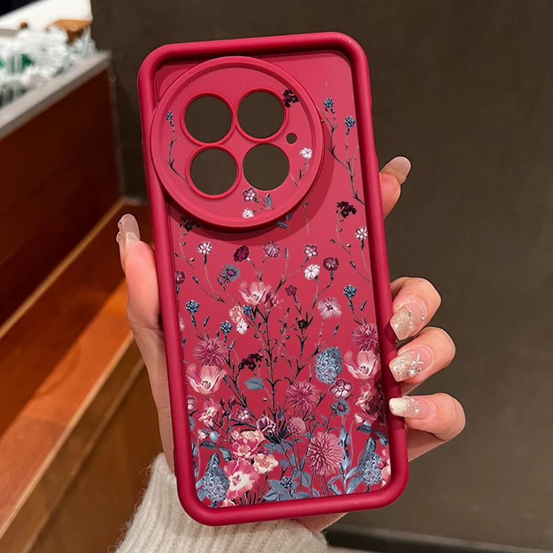 Capa Para Celular Oneplus Ace 5 Com Estampa Floral Retrô (vermelho Vinho), Em Tpu Macio E Resistente A Impactos.