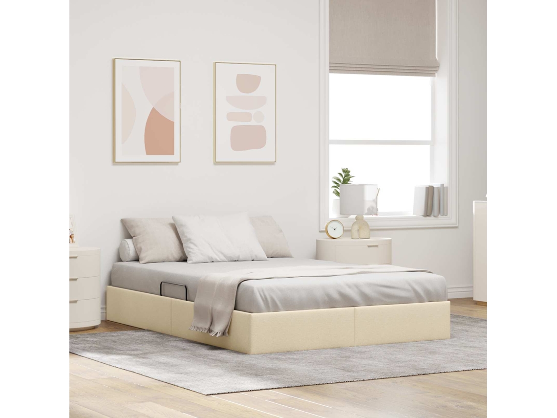 Vidaxl Estrutura De Cama Ottoman Creme 140 X 200 Cm Tecido
