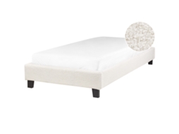 Cama Estofada Em Bouclé Sem Cabeceira Beliani Roanne De Bouclé Creme Claro 90x200