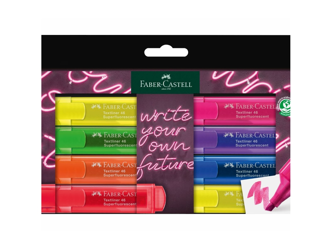 254601 Marcador 8 peças Ponta de cinzel Azul, Verde, Roxo, Laranja, Rosa, Vermelho, Amarelo Faber Castell (s)
