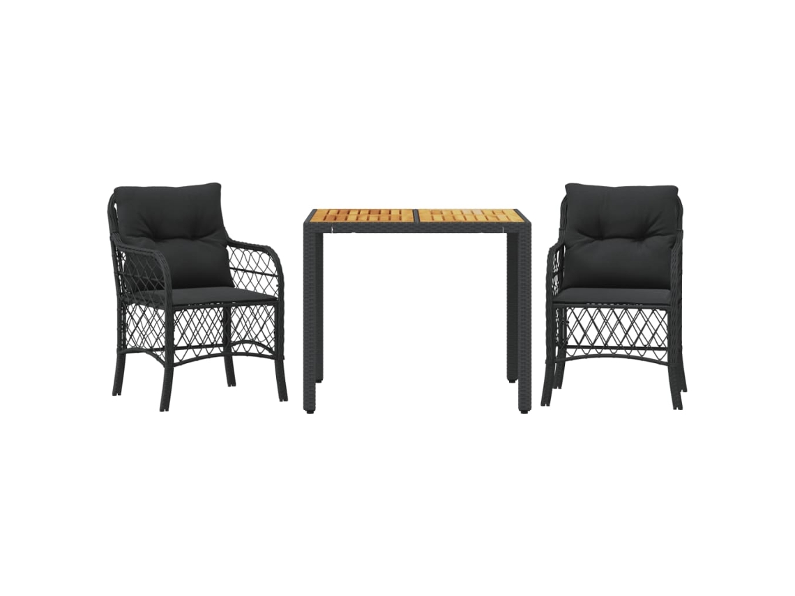 3 Pcs Conjunto de Bistrô com Almofadões Vime Pe Preto MAISON EXCLUSIVE