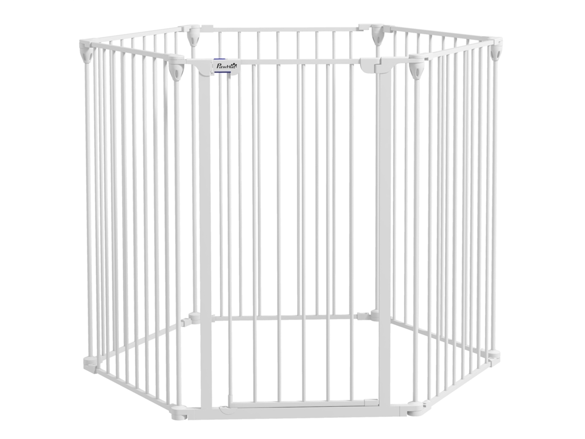 Portão Dobrável Médio e Grande com Fechadura de Segurança Dupla, Portão Modular de Metal e Plástico, 123x102x100 Cm, Branco Ge