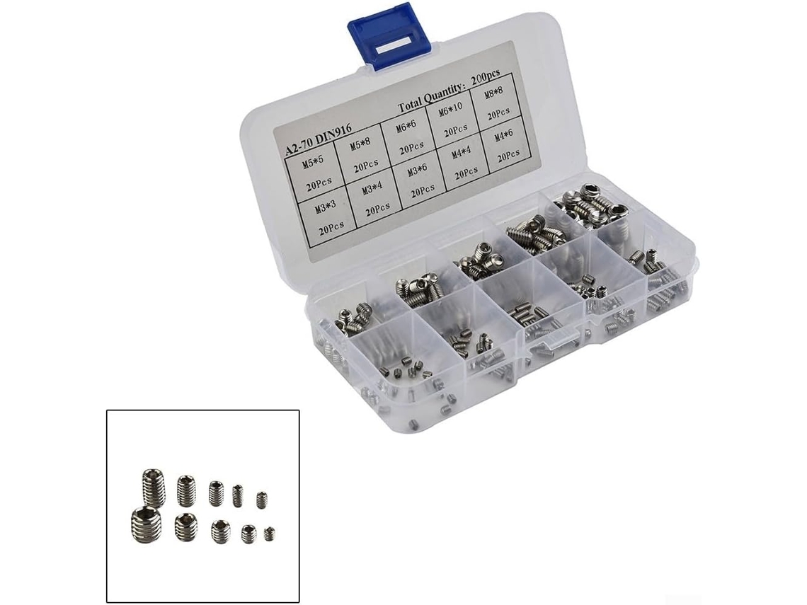 Kit Com 200 Parafusos De Cabeça Sextavada Interna Em Aço Inoxidável