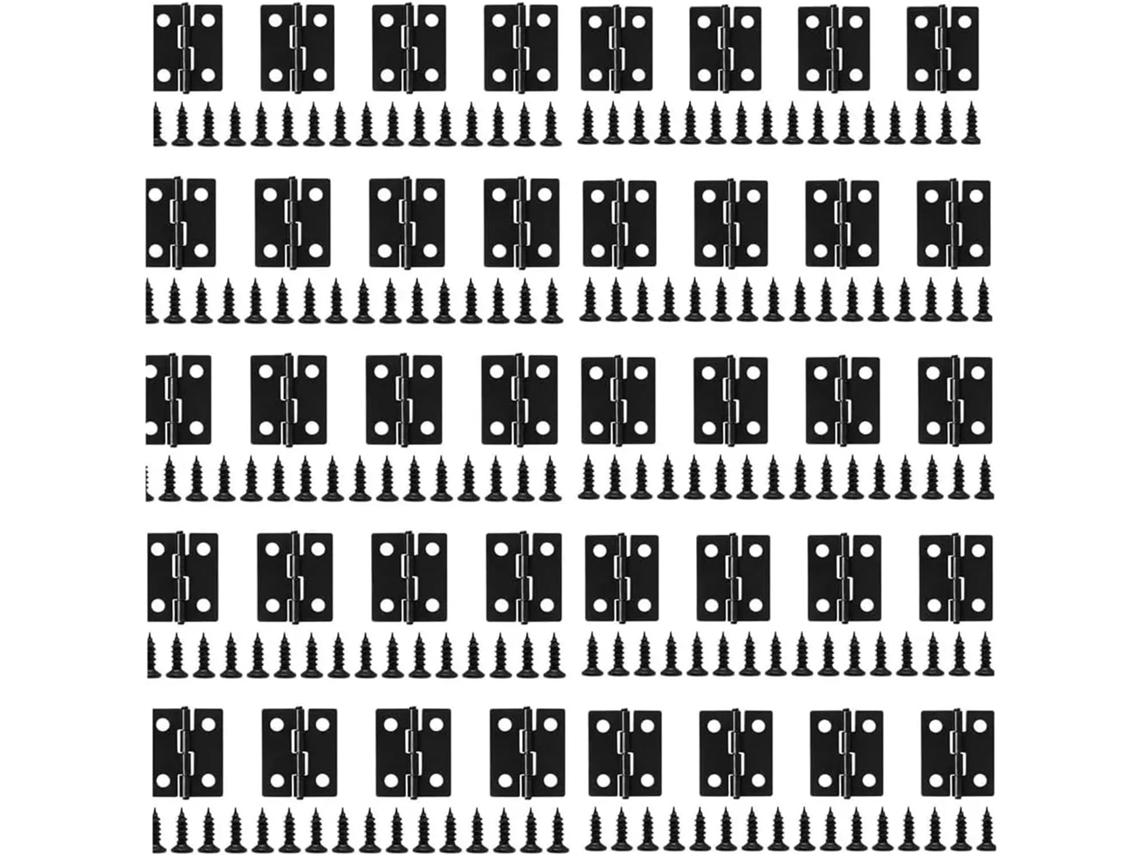 Mini Dobradiças Pretas Pequenas, Dobradiça De Topo, 50 Peças, Ferro, Dobrável, Com 200 Parafusos, Acessórios De