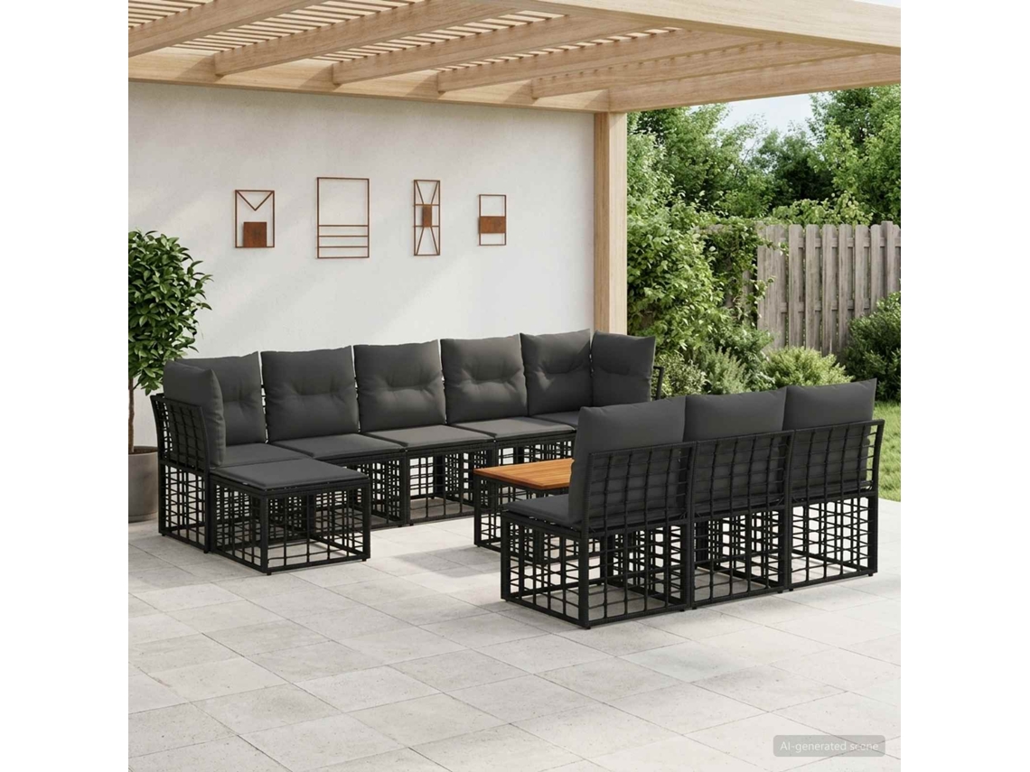 Vidaxl Conjunto De Sofás Para Exterior 11 Pcs Preto E Cinza Escuro