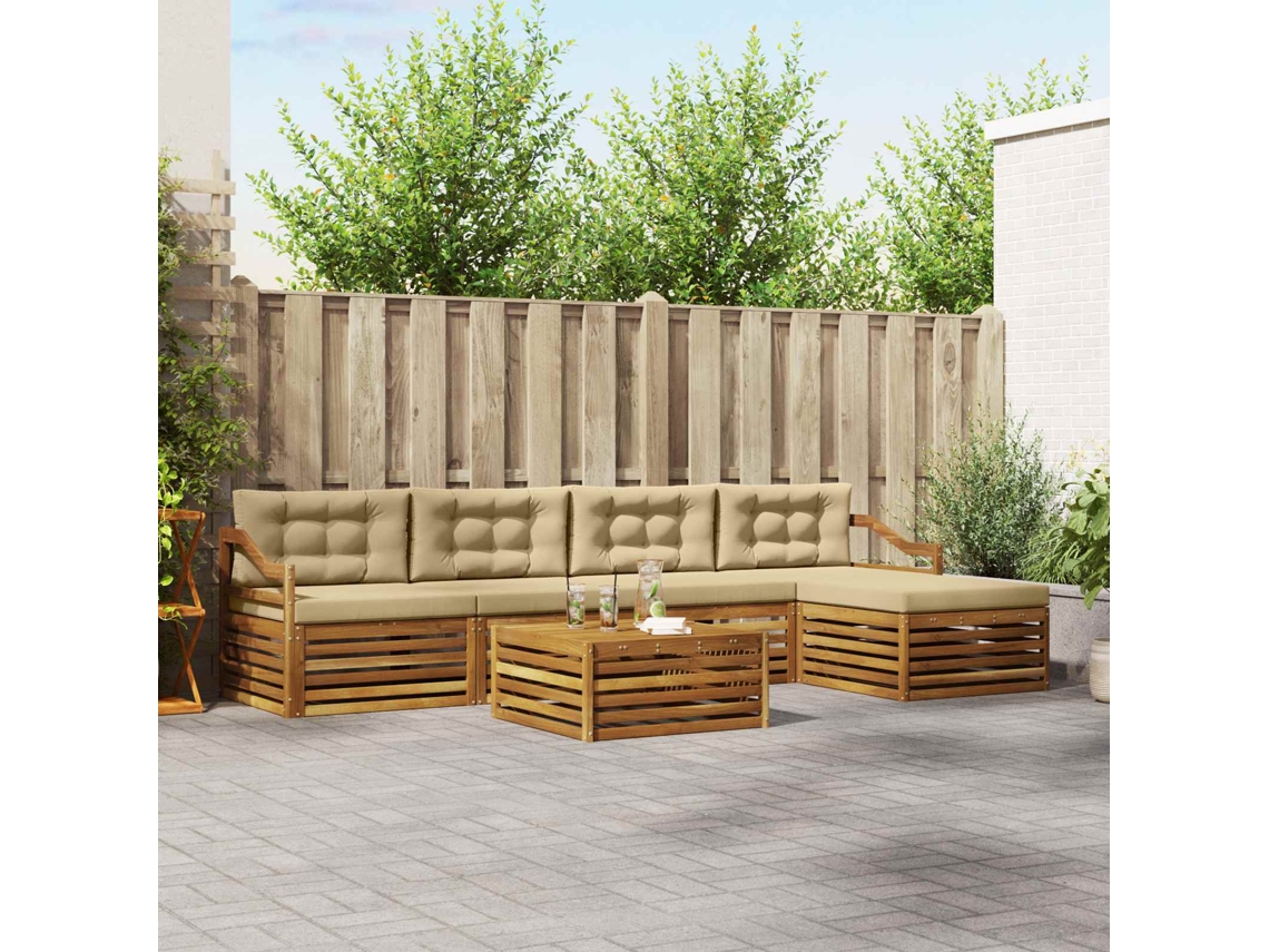 Vidaxl Conjunto De Sofás Para Exterior 6 Pcs Natural E Bege