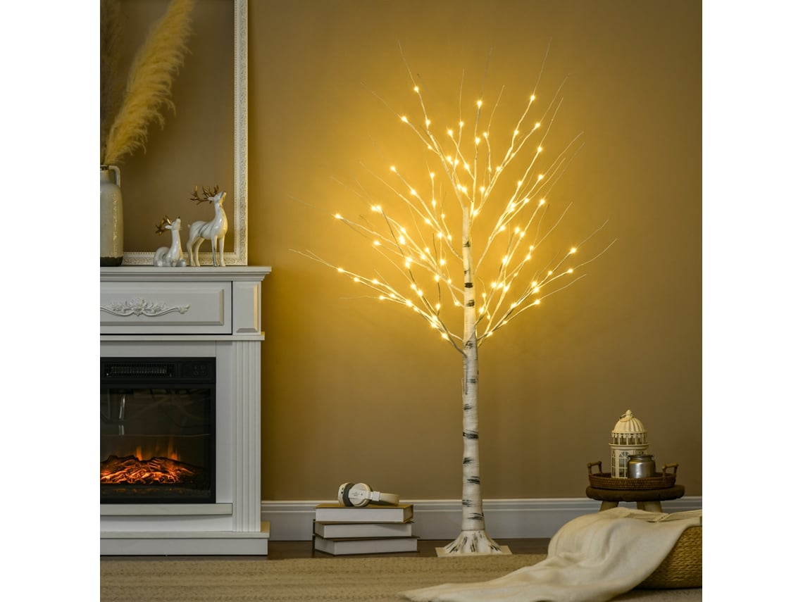 Bétula Artificial Com Leds, Ramos Flexíveis, Plástico E Metal, 150 Cm, Branco, Resistente