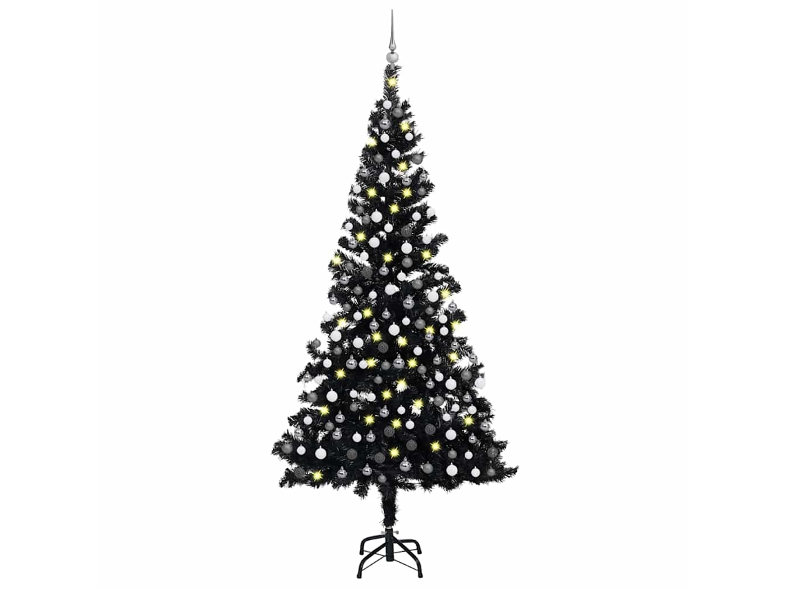 Vidaxl Árvore Natal Artificial Pré-iluminada C/ Bolas Pvc Preto