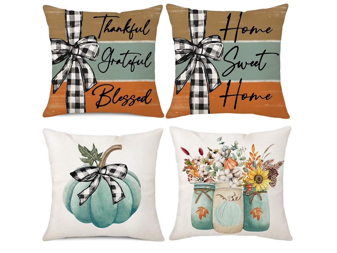 Capas de Almofadas de Abóbora Conjunto de 4 Decorações Florais NEVEANCE