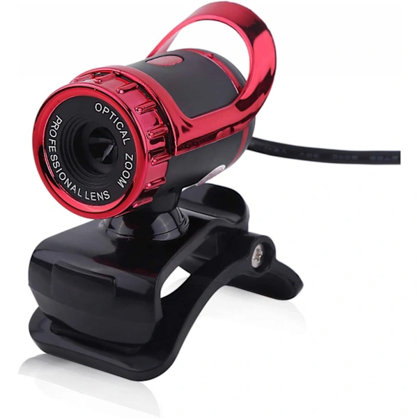 Webcam Usb, Hd, 0.3mp, Vermelha, Com Clipe, Para Computador E Videoconferência