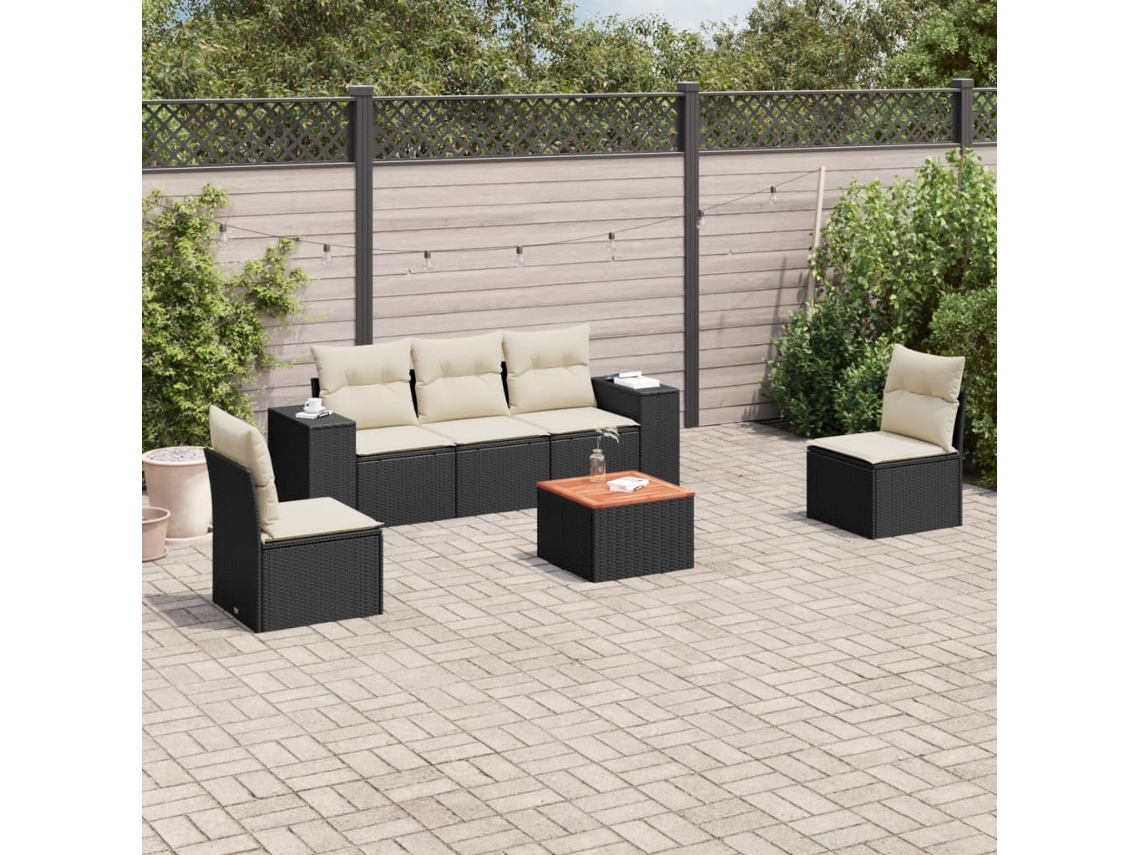 Vidaxl 6 Pcs Conjunto Sofás De Jardim C/ Almofadões Vime Pe Preto