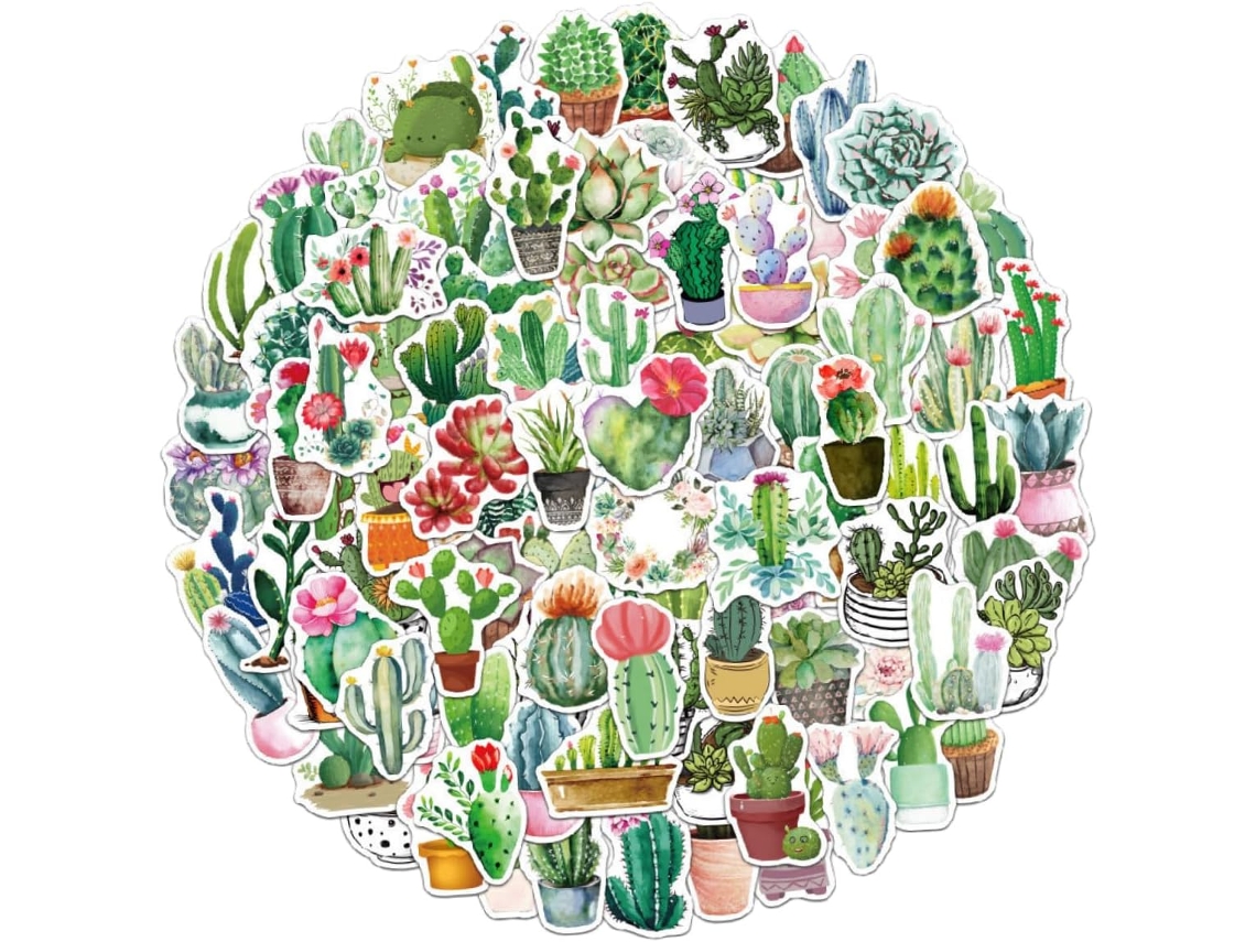100 Adesivos De Plantas, Cactos E Suculentas Para Artesanato, Scrapbooking, Decoração De Diários, Verde 100 Adesivos De Plantas, Cactos Gokoco