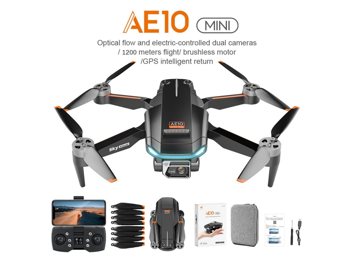 Mini Drone de Controle Remoto Ae10 4K Duração Da Bateria: 25 Min Preto