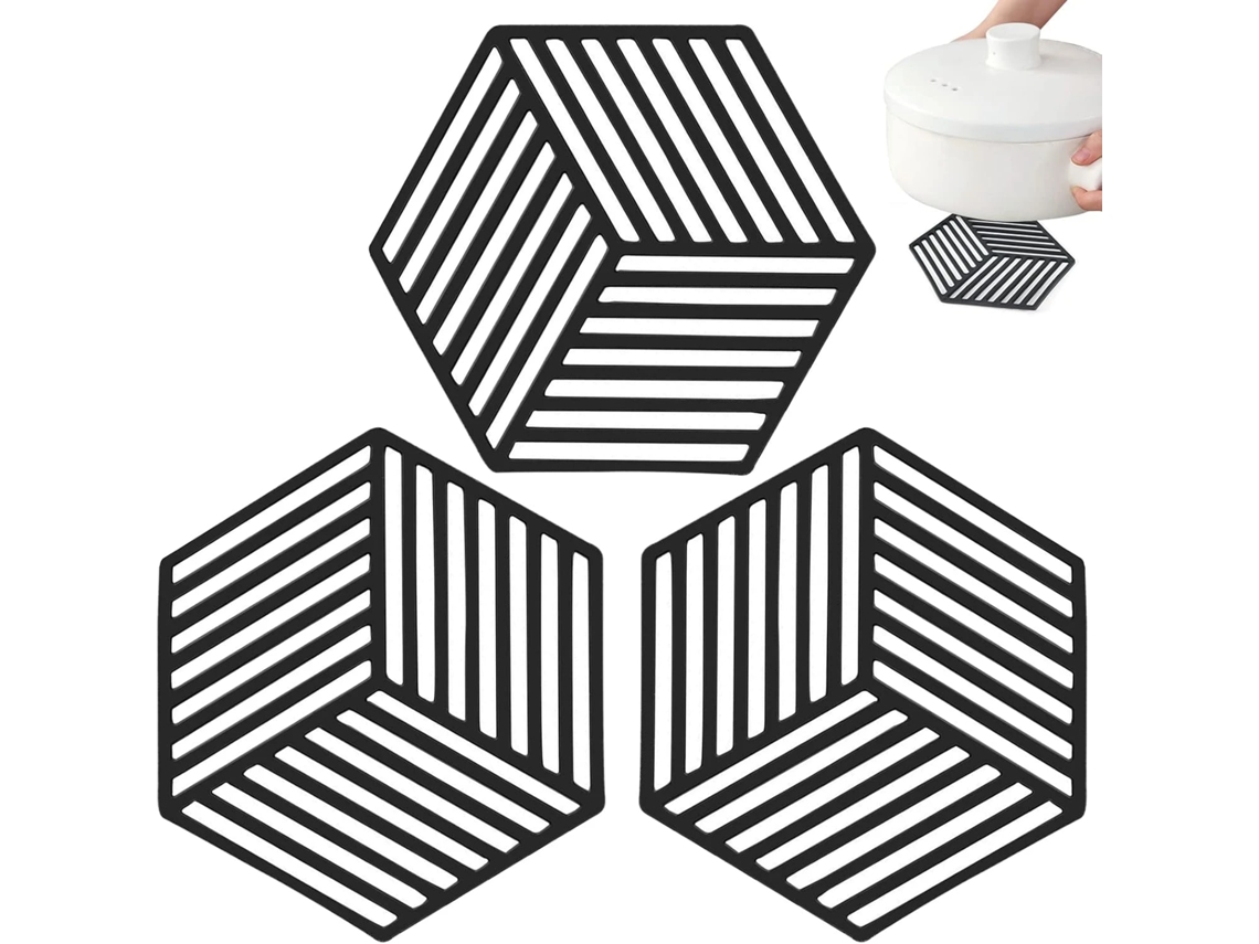 Conjunto De 3 Porta-copos Silicone Antiderrapante Hexagonal 13x6.9 Cm Para Bancada E Mesa