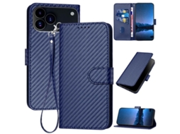 Capa De Couro Para Iphone 17 Pro Max - Fivela Em Fibra De Carbono - Com Cordão