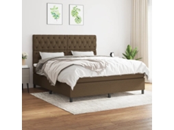 Cama Com Molas/colchão 160x200 Cm Tecido Castanho-escuro