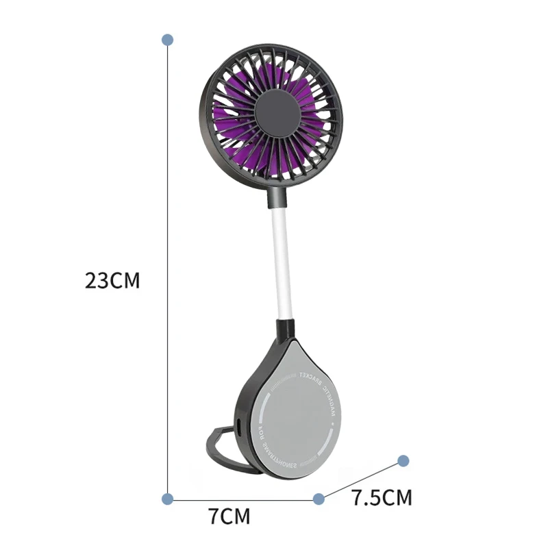 Mini Ventilador Magnético com Suporte, Recarregável Via Usb, Ventilador Elétrico Portátil MDUG (preto)