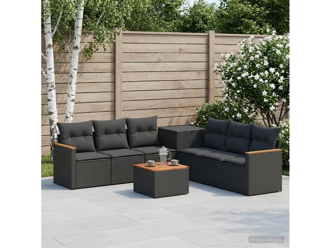 Vidaxl Conjunto De Sofás 8 Unid. Preto Rattan Poliéster E Aço