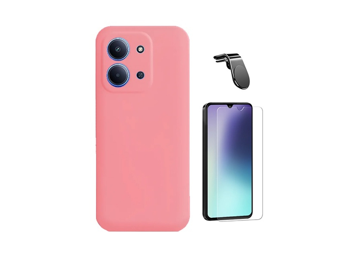 Kit Vidro Clearglass Capa Silicone Líquido Suporte L Phonecare Para Xiaomi Poco C85 - Rosa