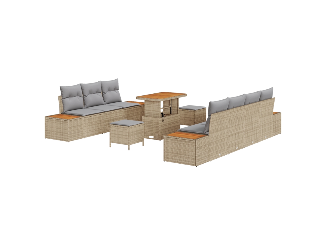 Conjunto 10 Conjunto De Sofá De Jardim Vidaxl Bege Vime Pe (90 X 55 X 71 Cm)