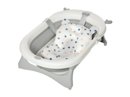 Banheira Para Bebês, Design Acolchoado, Portátil E Dobrável, Padrão Sólido, Cinza