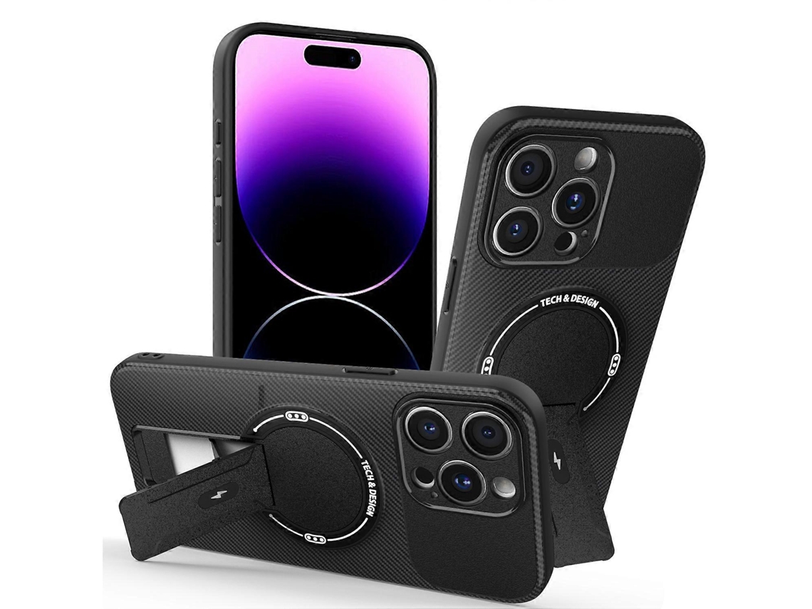 Capa Tkdaddy Para Iphone 14 Pro Com Suporte, Textura De Fibra De Carbono, Pc Capa De Tpu, Preta