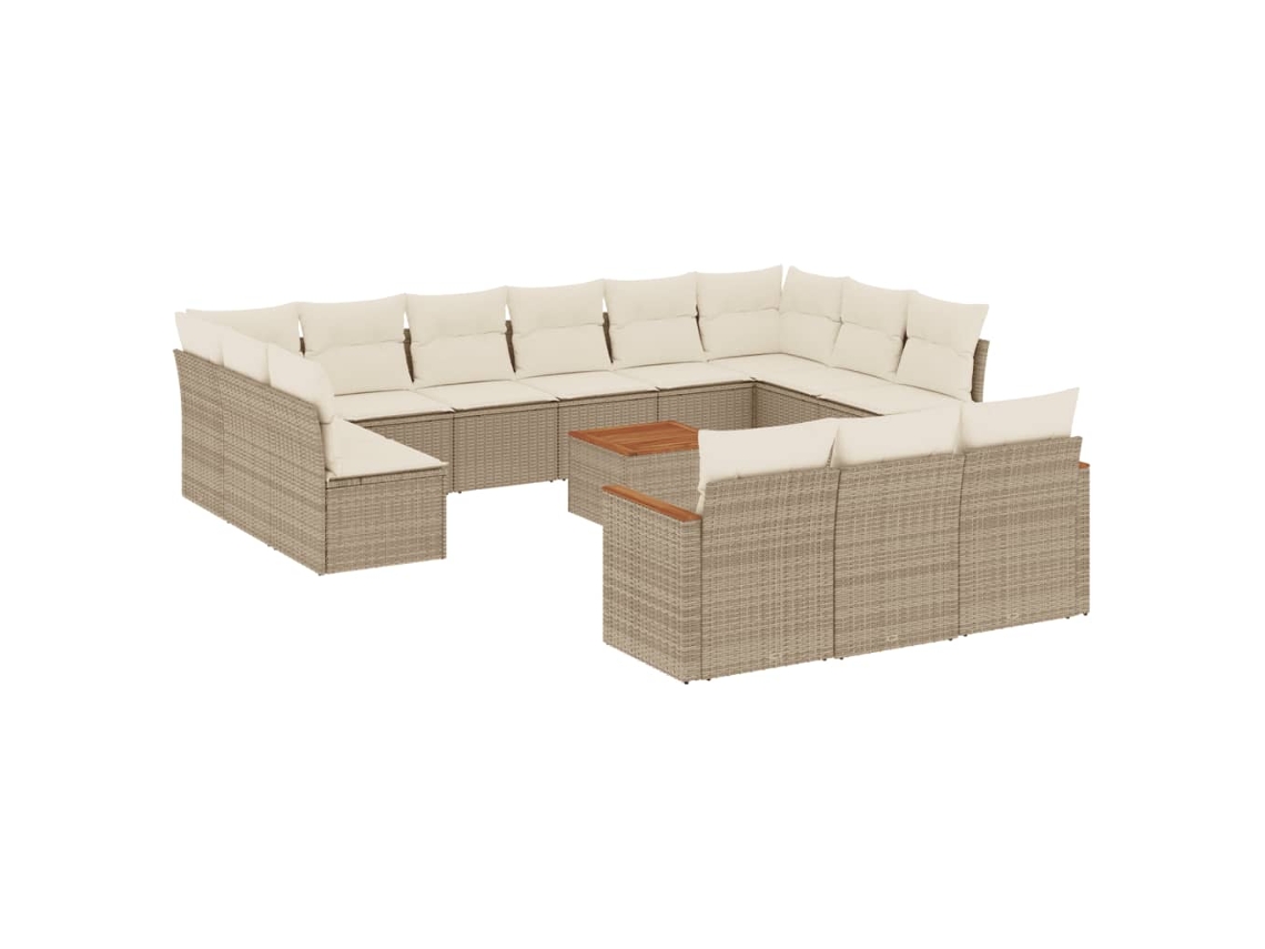 Conjunto de 14 Sofás P/ Jardim com Almofadões Vime Pe Bege MAISON EXCLUSIVE (14 pcs)