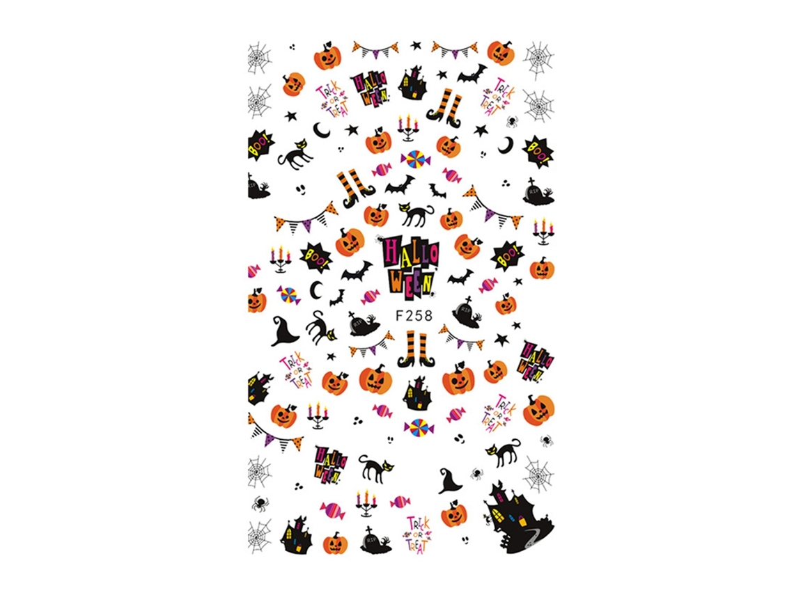 Adesivos de unhas com caveiras, série Halloween, autoadesivos para manicure F258