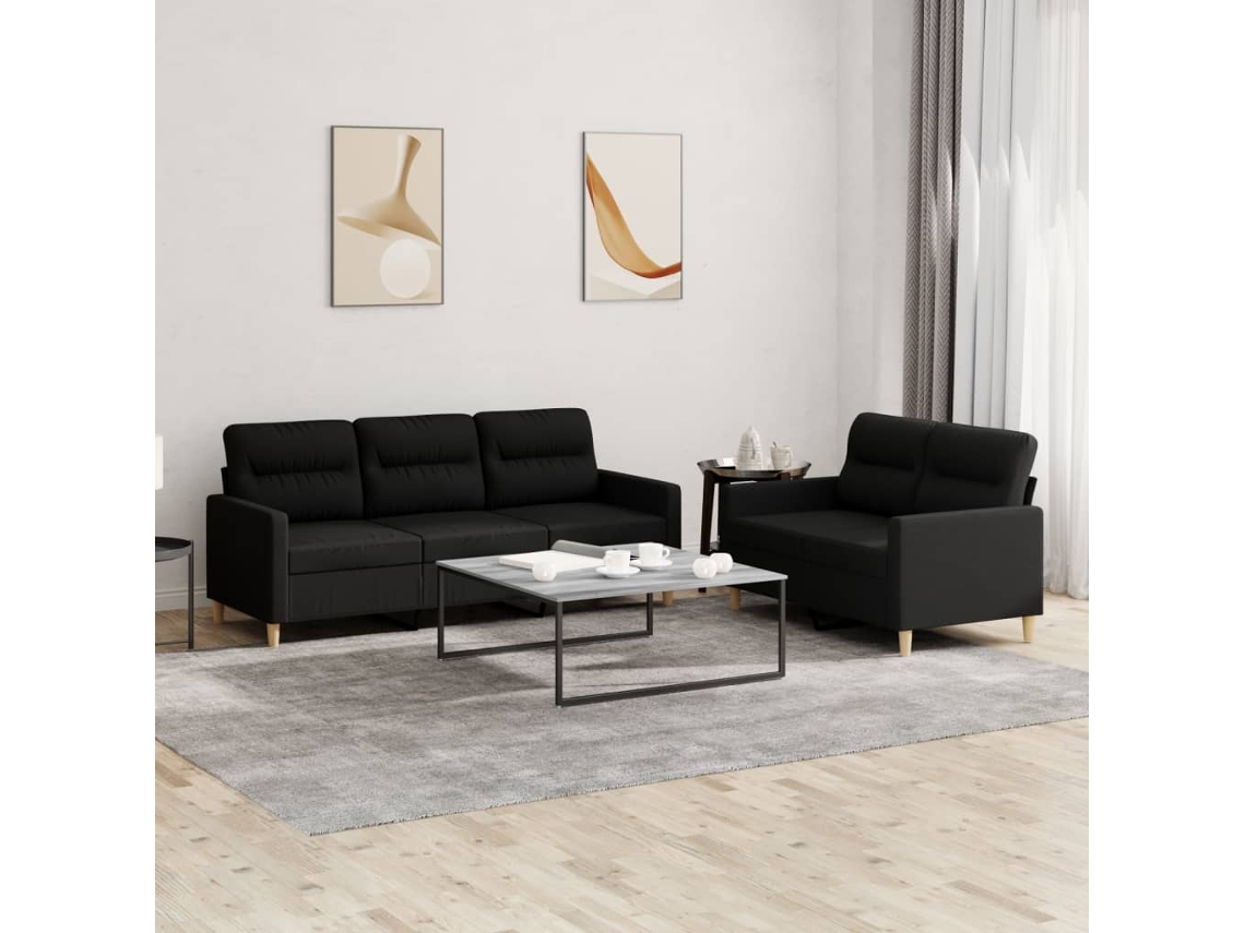 Vidaxl 2 Pcs Conjunto De Sofás Com Almofadões Tecido Preto