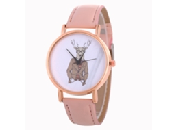 Reloj De Pareja Zhoulianfa De Cuero Con Patrón De Ciervo Correa Pu Acero Inoxidable Cuarzo Rosa