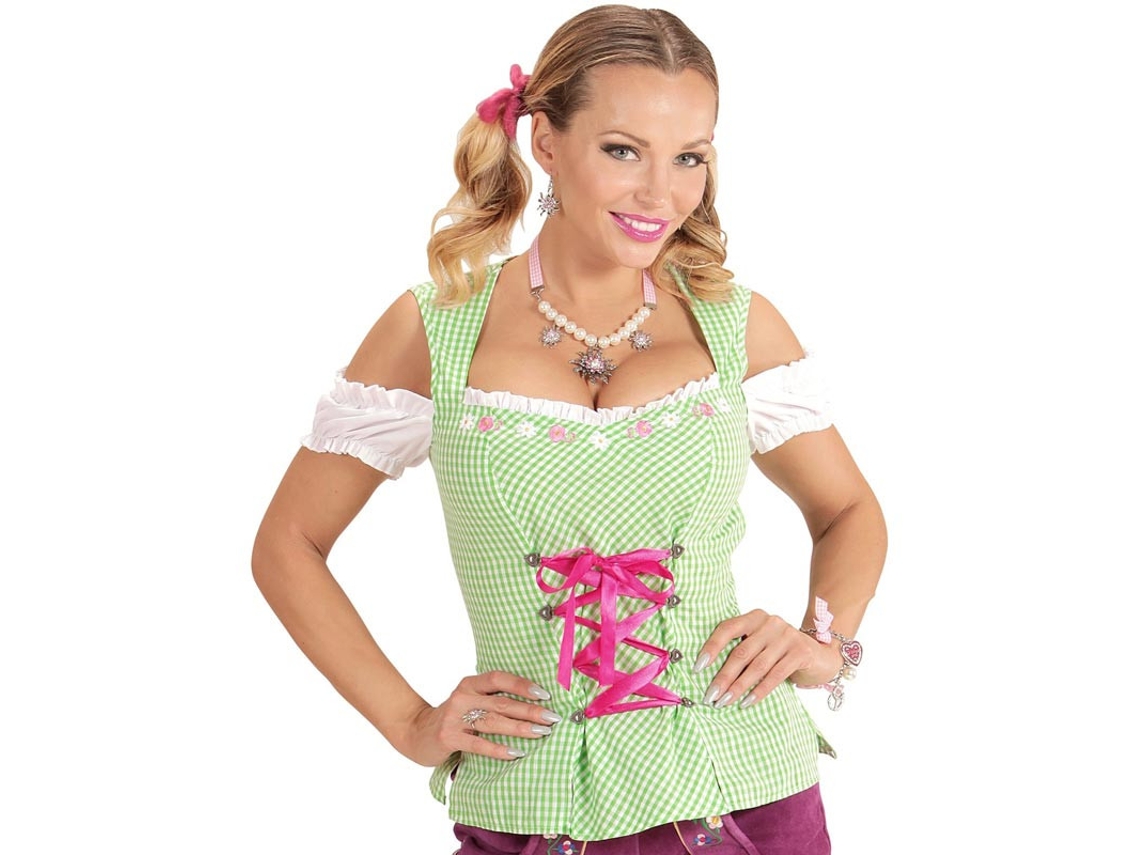 Blusa bávara verde e rosa para mulher
