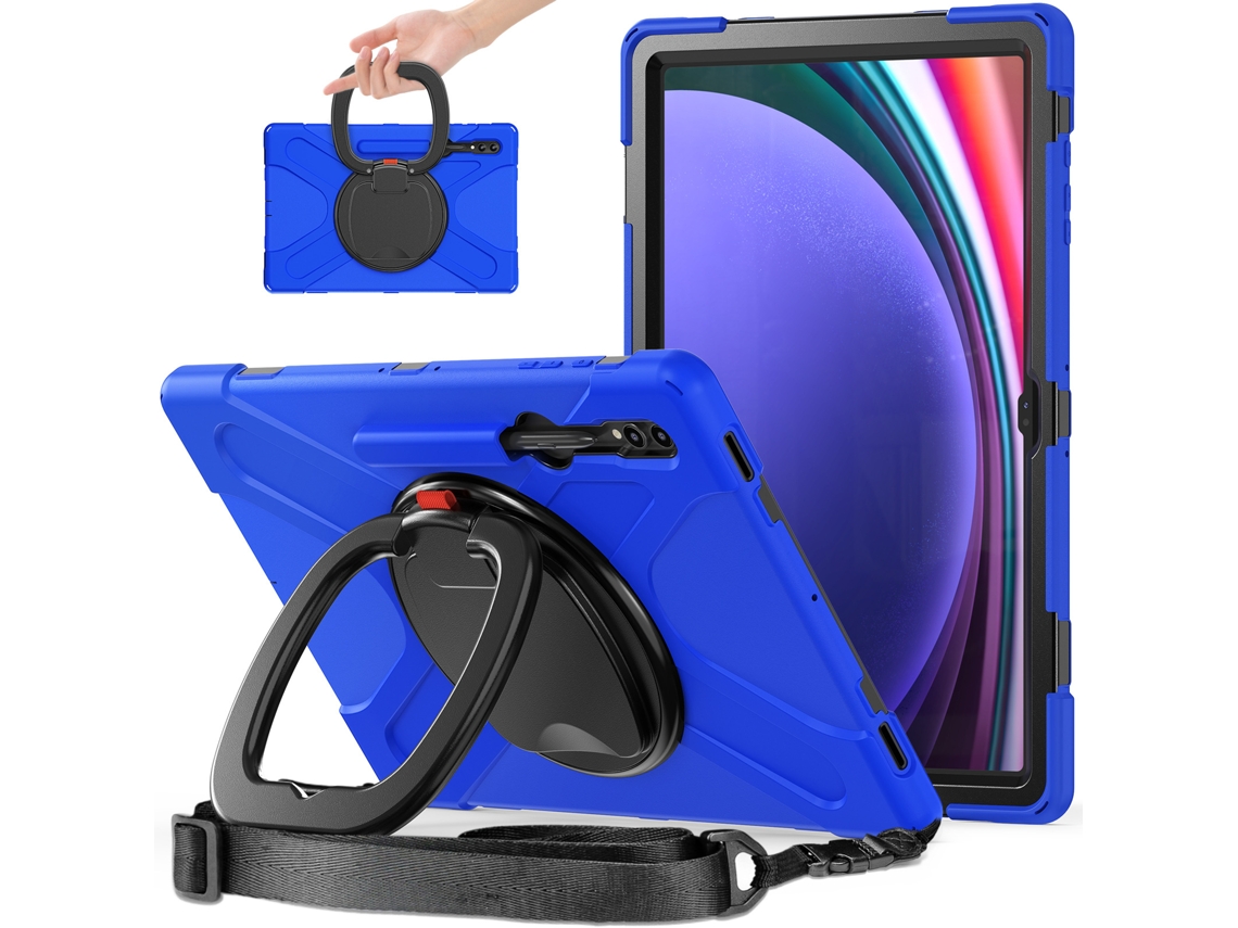 Capa para Samsung Tab S9 FE Plus XIAOMOYU com suporte giratório, compartimento para Caneta e alça de ombro, Azul