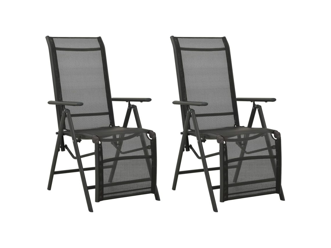 Cadeiras De Jardim Reclináveis 2 Pcs Textilene E Alumínio Preto Dkd Home Decor