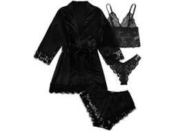 2026 conjunto de Pijamas Satinado de 4 Piezas Con Encaje Floral, Camisole Y Batina para Mujer