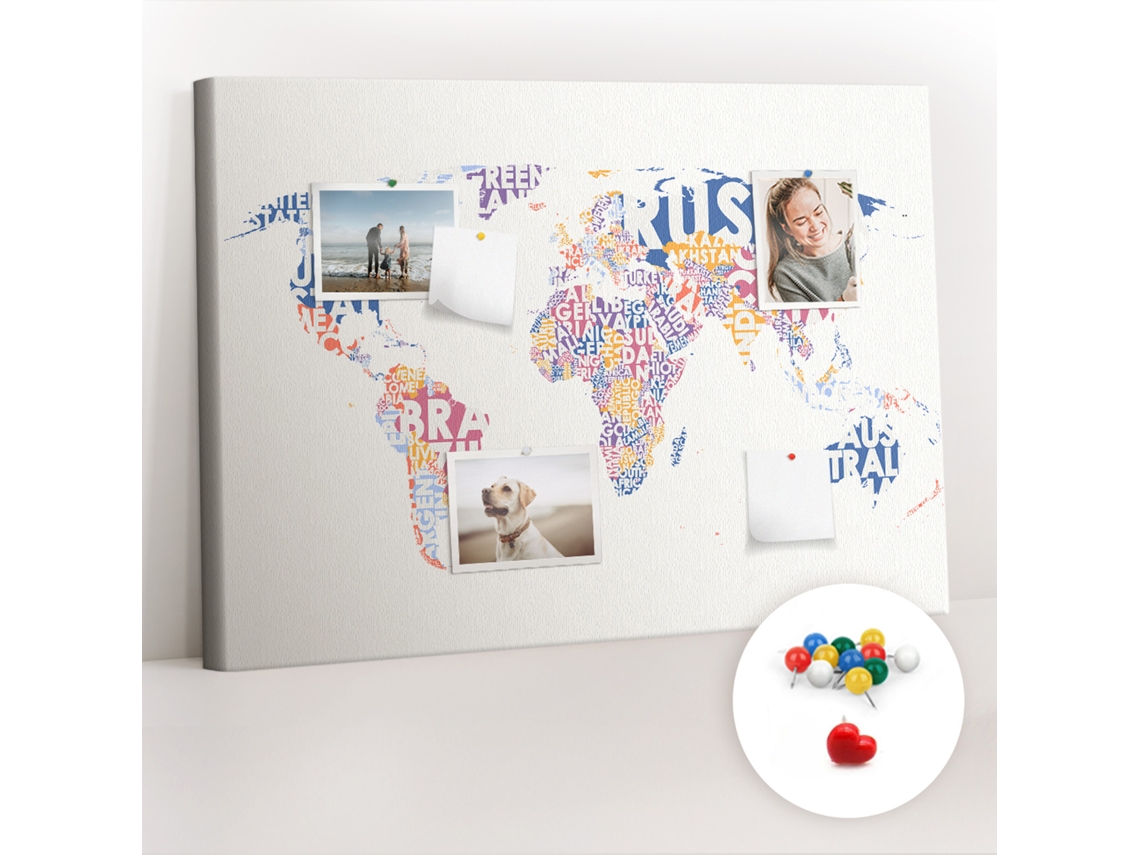 Painel De Cortiça Para Parede Países Do Mapa-múndi Para A Sala De Estar Espelharte (70x100 Cm)