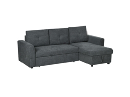 Sofá De Escuro 3 Lugares Com Função De Cama, Estofado, Cinza, Sofá-cama Com Chaise Longue