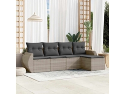 Vidaxl 5 Pcs Conj. Sofás Jardim C/ Almofadões Vime Pe Cinzento-claro