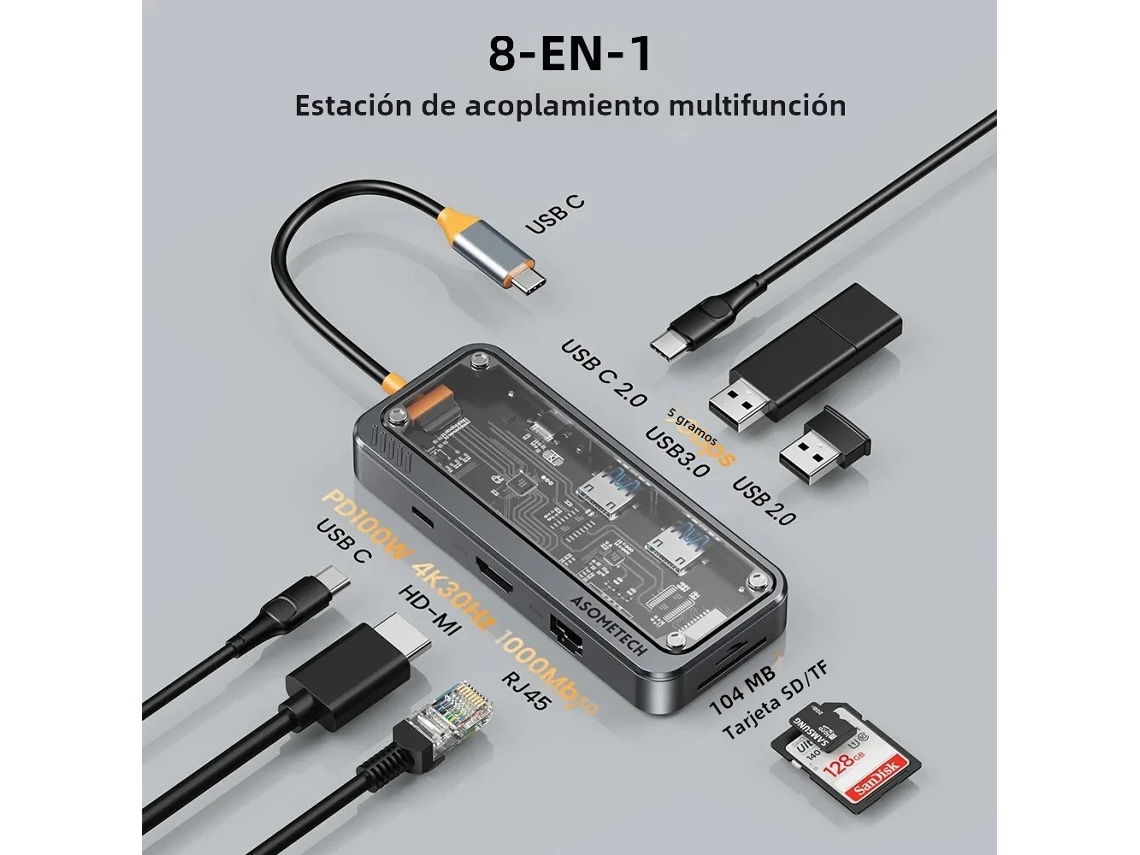 Hub Usb C 5/6/7/8/11 Em 1 Com Adaptador Hdmi 4k E Leitor De Cartão Sd/tf Rj45 Pd De Carregamento Rápido Para Dados De Laptop Macb