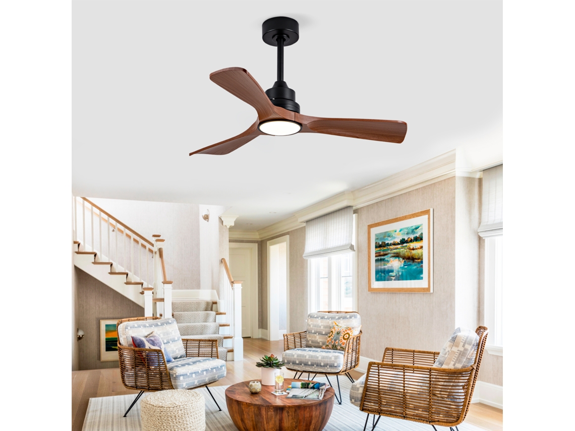 Ventilador De Teto Nogueira 42 Polegadas Com Luz Led Regulável, Motor Dc Silencioso E Controlo Remoto