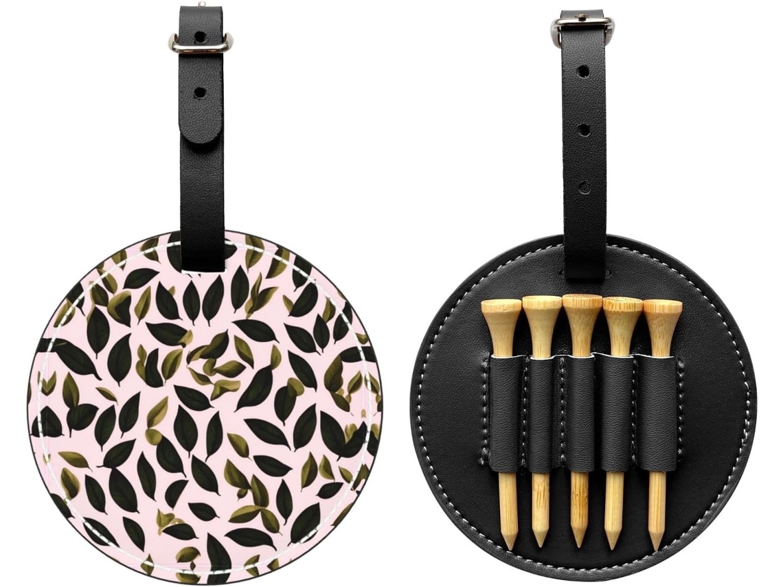 Bolsa Preta para Tees de Golfe com Estampa de Folhas, Fácil de Transportar e Eficiente | S/MARCA
