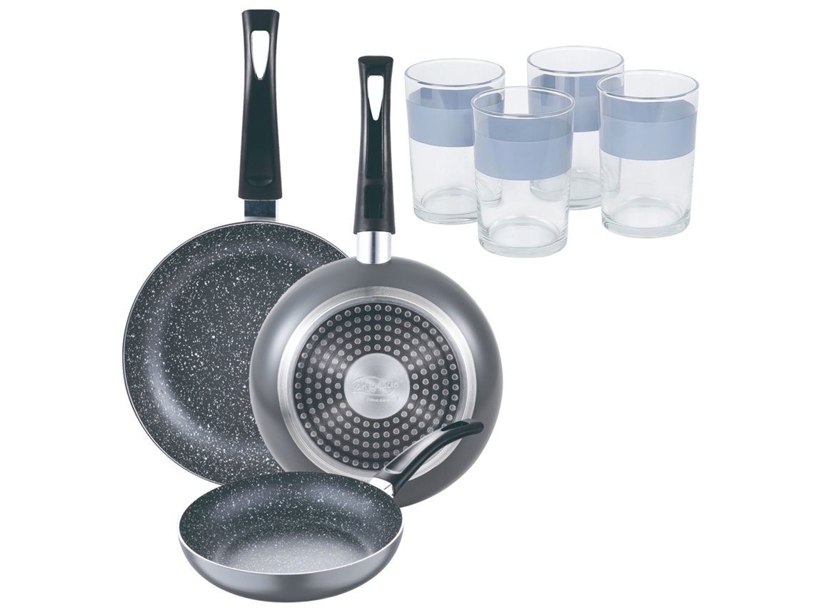 Jogo De 3 Frigideiras De Mármore Bergner Soul Ø16ø20ø24cm Com Jogo De Copos