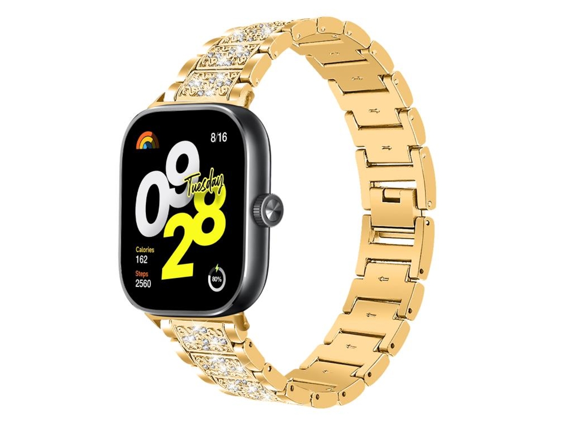 Bracelete Para Xiaomi Band 9 Pro / Redmi Watch 6 / 5 - Aço Inoxidável Com Diamantes Dourada