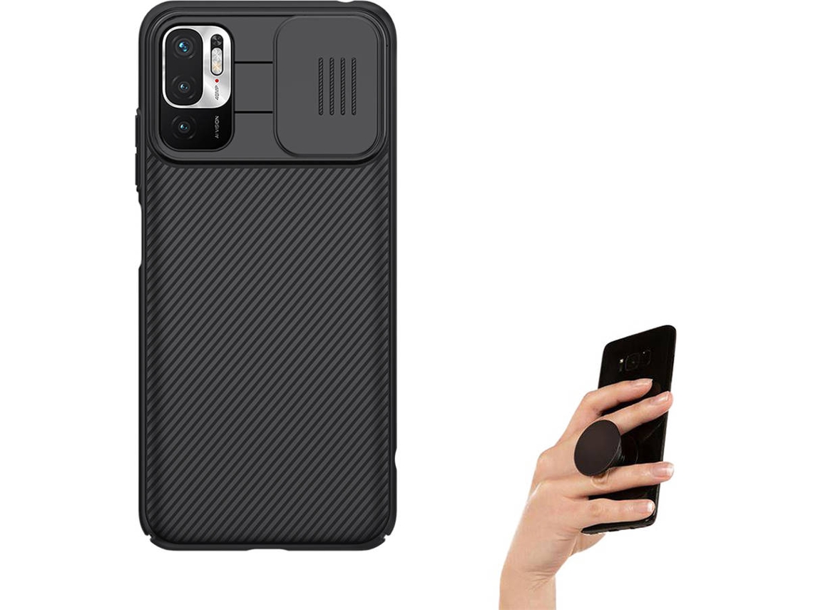 Capa Redmi Note 10 5G Camshield Nillkin com Proteção Câmara Slide e Popsocket Multifunção Preto