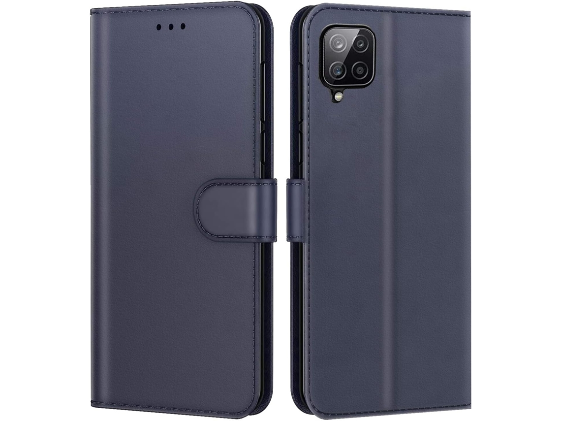 Capa Fólio Tipo Multifuncional Fecho para Samsung Galaxy A12 HONGWE. Pele Magnética Azul