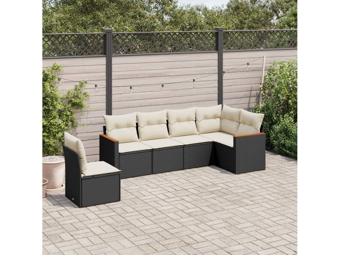 Jogo de Sofá Jardim 6 Peças C/ Almofadões Vime Pe Preto Dkd Home Decor